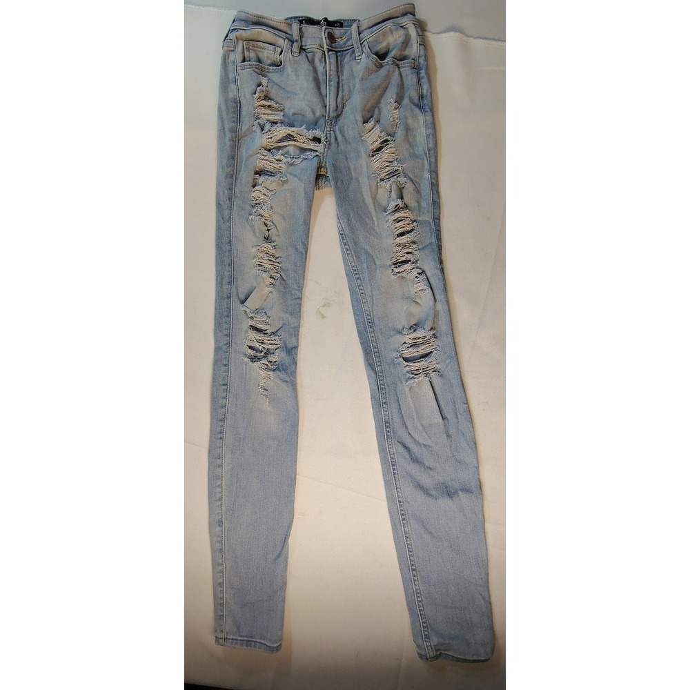 Hollister High Rise Super Skinny Jeans Light Wash Distressed Ripped Y2K Boho 1L